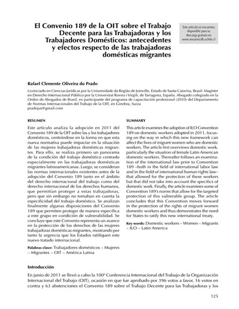 El Convenio De La Oit Sobre El Trabajo Decente Para Las