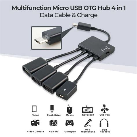 Jual Multifunction Micro Usb Otg Hub 4 In 1 Data Cable And Charge