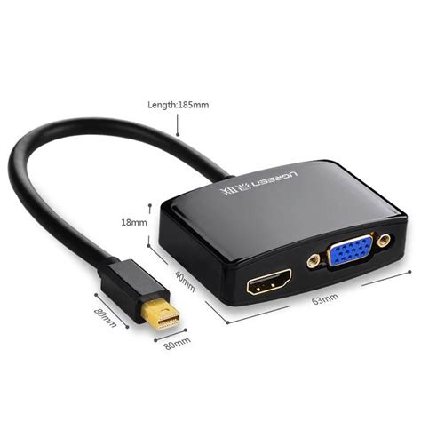 Ugreen Mini Display Port To Hdmi Vga Dual Converter Black