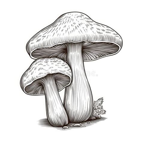 Mushroom Sketch Engraving Champignons Hand Drawn Sketched Mushrooms