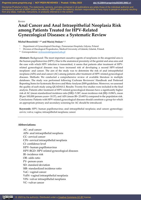 Pdf Anal Cancer And Anal Intraepithelial Neoplasia Risk Among