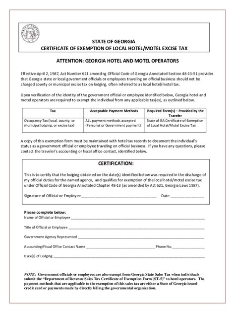 2022 2025 Form Ga Certificate Of Exemption Of Local Hotelmotel Excise