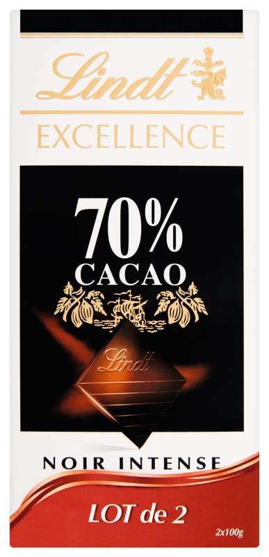 Chocolat Excellence Noir Intense 70 LOT DE 2 Lindt 2 X 100 G La