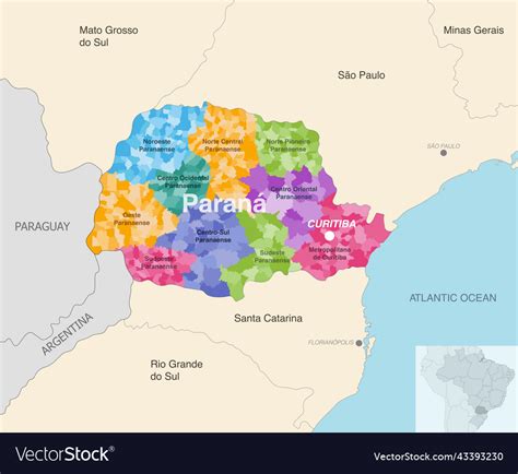 Brazil State Parana Administrative Map Showing Vector Image