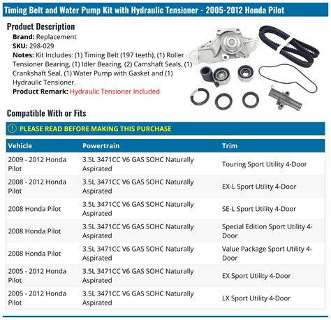 2005 2012 Honda Pilot Timing Belt Replacement 298 029