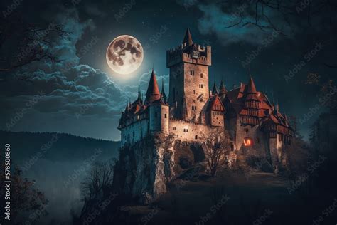 Dracula Castle in the Night. Generative AI Stock Illustration | Adobe Stock