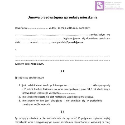 Umowa przedwstępna sprzedaży mieszkana pdf DocDroid