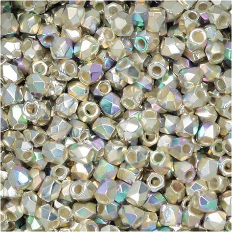 True2 Czech Fire Polished Glass Faceted Round Beads 2mm 50 Pieces Fine Silver Plated Ab