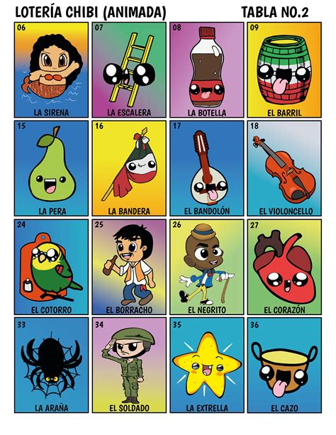 Loteria Chibi Loteria Animada Kit completa 54 designs Etsy España