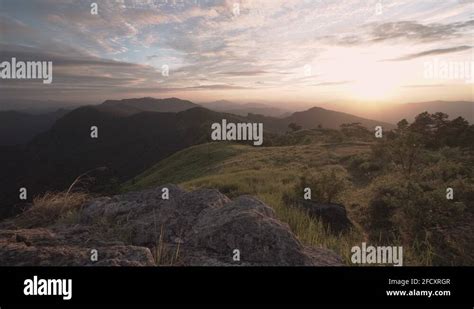 K Panning Left Of A Quiet And Empty Mountain And Grasslands With Rocks