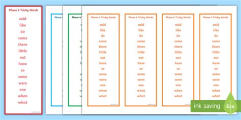 Phase 4 Tricky Word Bookmarks Teacher Made