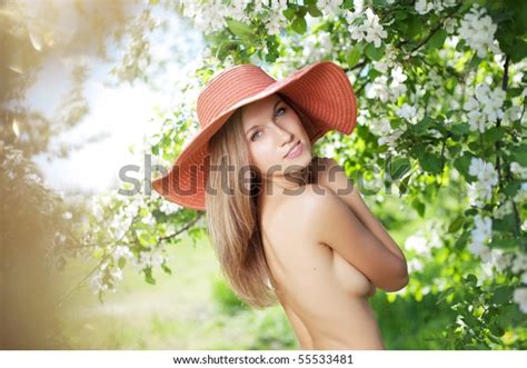 Image Beautiful Half Naked Woman Among Flowering Stock Photo 55533481 Shutterstock