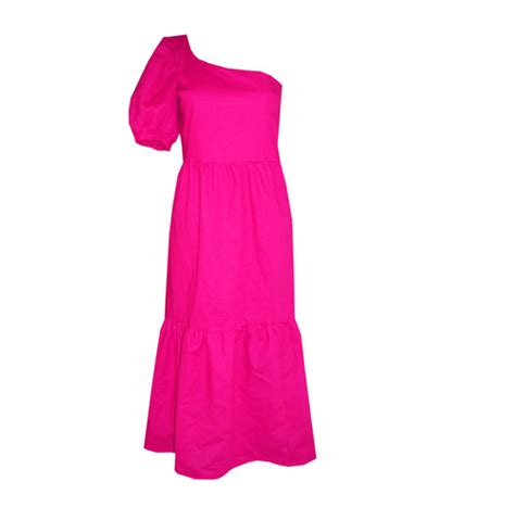 Rhapso Designs Hot Pink One Side Puff Sleeve Linen Dress DR