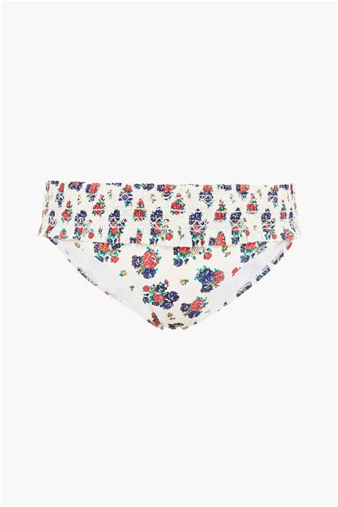 Tory Burch Ruffle Trimmed Shirred Printed Low Rise Bikini Briefs Sale