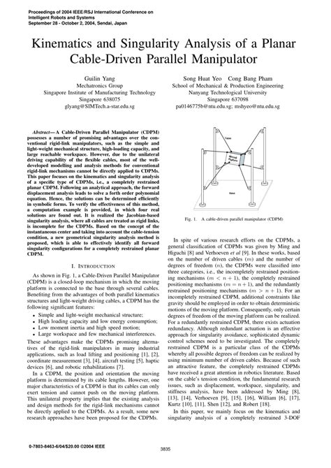 Pdf Kinematics And Singularity Analysis Of A Planar Cable Driven