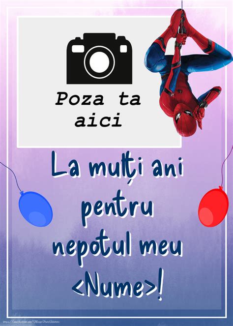 Ramă foto cu Spiderman pentru băieți La mulți ani pentru nepotul meu