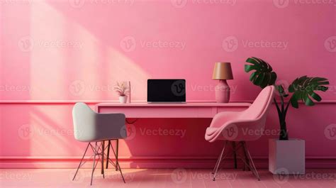 Minimalist office interior design with pink chair and desk 34673260 ...