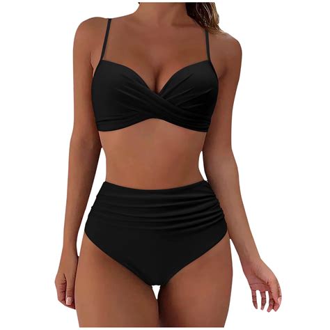 Yeahitch Women Bikini Set Solid Color Sexy Triangle Two Piece Swimsuit Black S Walmart