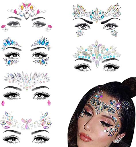 Amazon Women Mermaid Face Gems Glitter Rhinestone Rave Festival