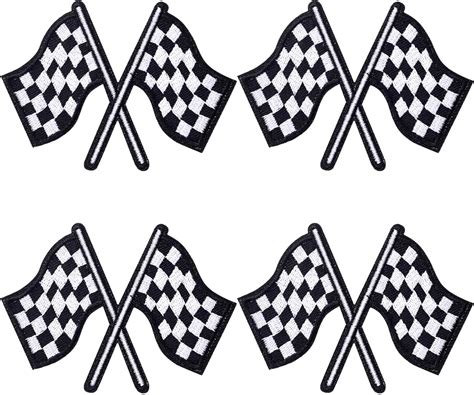 Hinzic 4 Pack Checkered Racing Flag Patches Classic Black White Auto Racing Finish