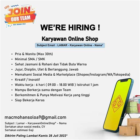 Lowongan Kerja Juli 2022 Team Online Shop Mac Mohan Solo INFO LOKER SOLO