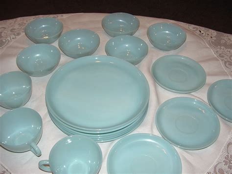 Turquoise Fire King Set Of 19 Piece Dishes