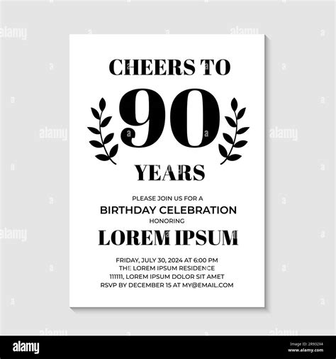 90th Birthday or Anniversary invitation card. Birthday Party invite ...