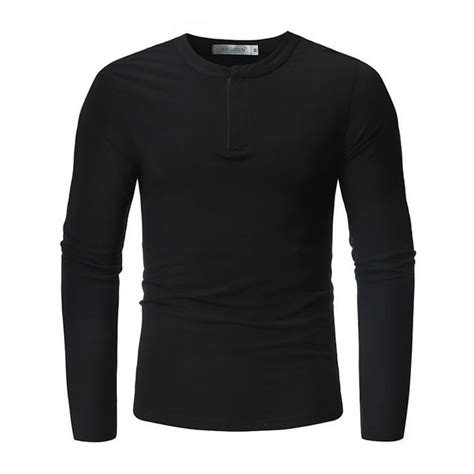 Mens T Shirts 2024 Classic Solid Color Zipper Open Round Neck Slim Long Sleeve Casual And