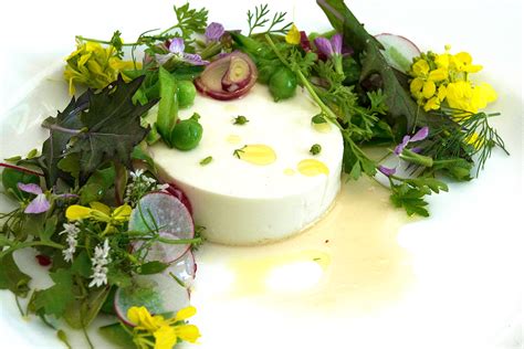 Goat Cheese Panna Cotta With Peas Spring Onions Petite Greens And