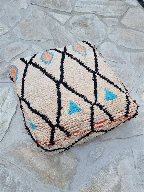 Moroccan Kilim Boujaad Pouf Big Floor Pillow Handmade Moroccan Poof 100