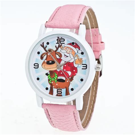 New Santa Claus Dial Childrens Watch Clock Timer Quartz Pu Leather