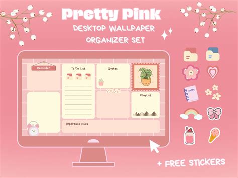 Pretty Pink Desktop Wallpaper Organizer Set Free Folder - Etsy