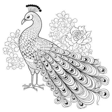 Premium Vector Peacock Cartoon Bird For Coloring Page Black And White Coloring Book Or Page