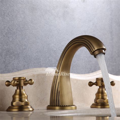 Vintage Gold Widespread Bathroom Faucet Two Cross Handle Brushed Antique Brass Oil Rubbed