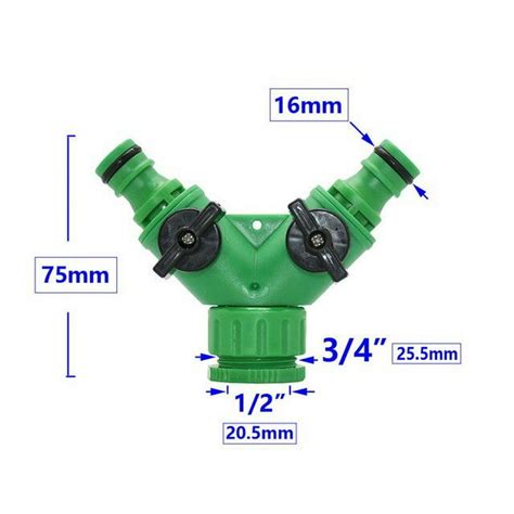 Garden Hose 2 Way Tap Hose Water Splitter Female 1 2 3 4” Thread Y Irrigation Valve Quick