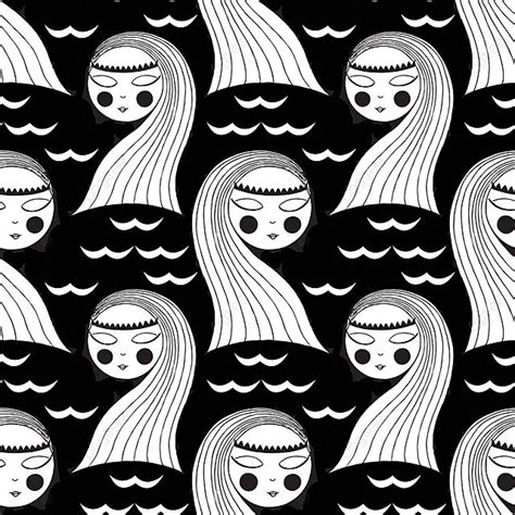 Vector Illustration Of A Black And White Seamless Mermaid Pattern