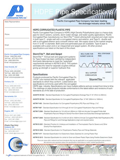 Fillable Online Plastic HDPE Pipe Pacific Corrugated Pipe Company Fax