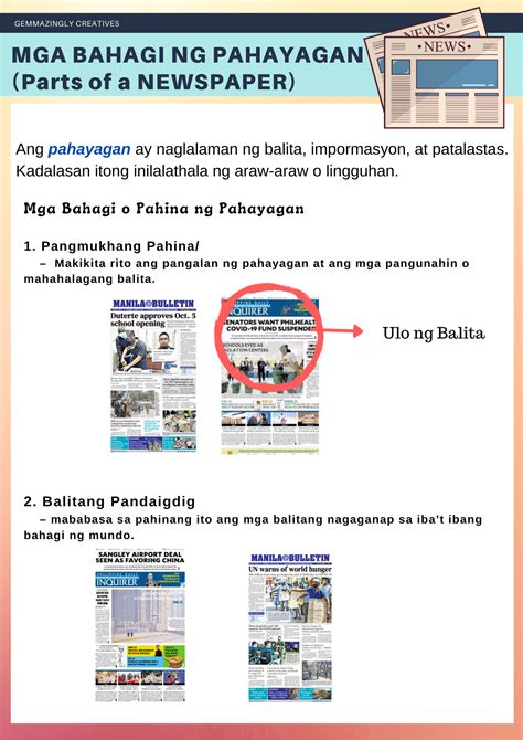 10 Bahagi Ng Pahayagan At Ang Kahulugan Nito Kahulunge Images And