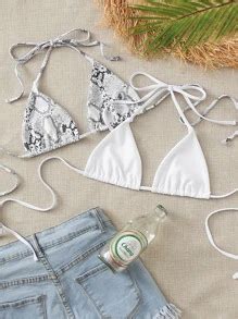 Packs Snakeskin Print Triangle Bikini Top Set For Summer Beach Vacation SHEIN USA