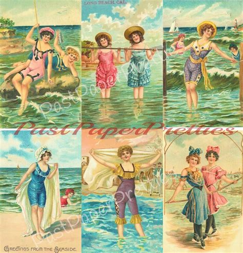 Vintage Printable Victorian Bathing Beauties Beach Postcard Etsy