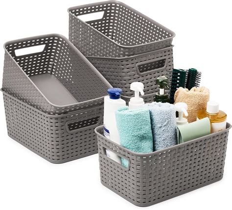 Ezoware 6 Quarts Woven Plastic Storage Basket Bin Set