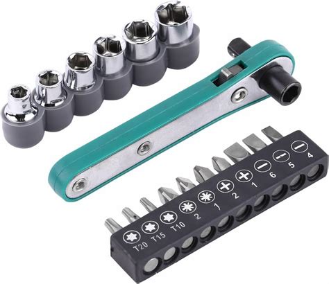 Pcs Mini Ratcheting Screwdriver Bit Set With Socket Wrench Flat Bits