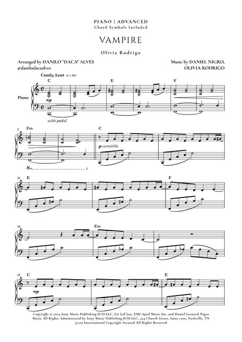 Vampire Arr Danilo Daca Alves By Olivia Rodrigo Sheet Music For