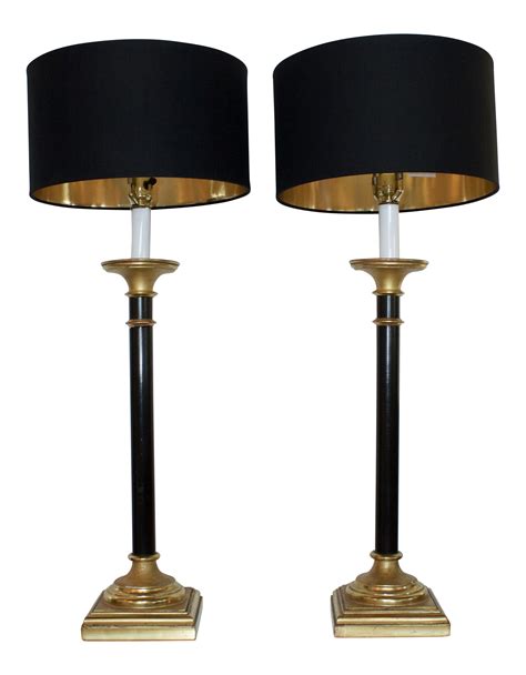 Vintage Curry Black & Gold Buffet Lamps - A Pair | Chairish