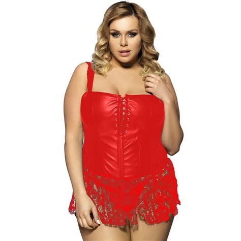 AH SPecial Deign Black Lace Leather Lingerie Black Red New Sexy Women Babydoll Dress