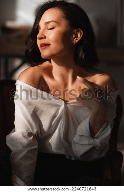 Sexy Attractive Relaxed Brunette Woman White Stock Photo 2240721843 Shutterstock