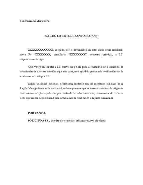 Solicita nuevo día y hora - S.J EN LO CIVIL DE SANTIAGO (XXº