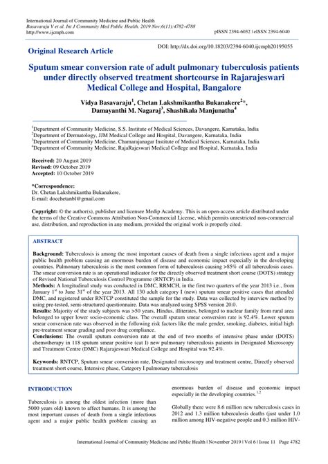 Pdf Sputum Smear Conversion Rate Of Adult Pulmonary Tuberculosis