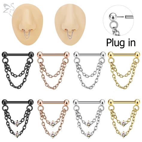 Zs Adet G Ift Zincir Burun Halkas Segmenti Septum Piercing Clicker