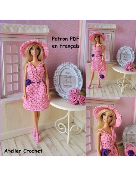 Patron PDF robe chapeau et sac au crochet pour poupée Barbie